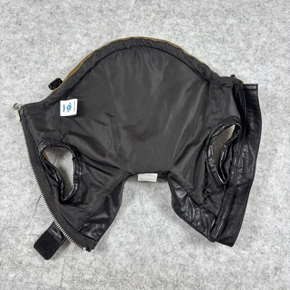 Mookie Pet Black & Brown Faux Leather Zip Up Moto Racing Jacket For Dogs / Cats